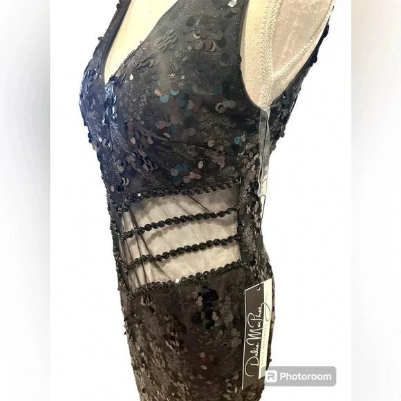 🆕 Dalia Macphee Black Sequined Illusion Waist Gown Extra Large - Picture 5 of 15